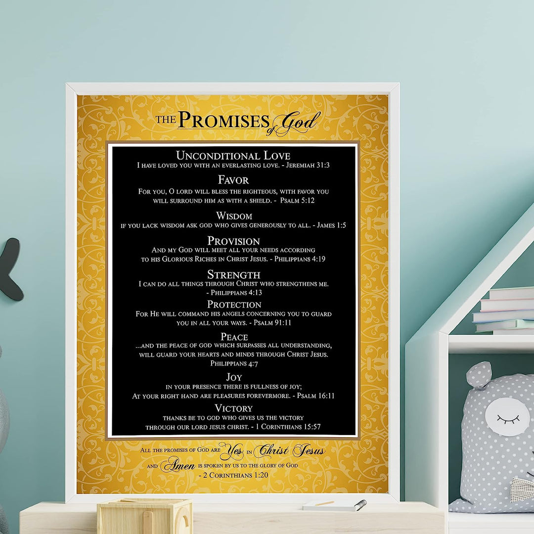 The Promises of God-Bible Verse Wall Art Sign -11 x 14" Scripture Wall Print-Ready to Frame. Inspirational Home-Office-Church Decor. Great Religious Gift. Perfect Reminders of God&