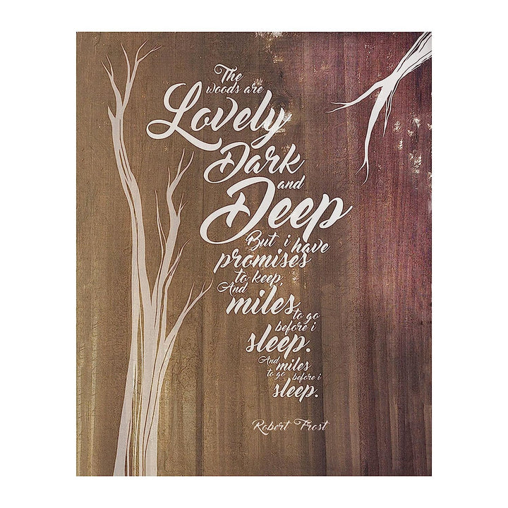The Woods are Lovely, Dark &amp; Deep-Poetic Wall Art Print-8 x 10" Wall Decor-Ready to Frame. Poem Print by Robert Frost. Tree Designs w/Distress Wood Background. Rustic Home-Office Decor. Artsy Flair