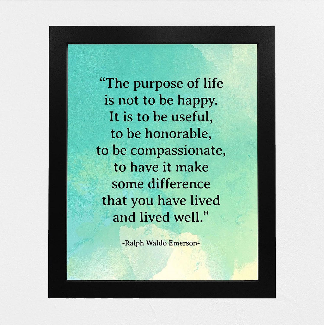 Ralph Waldo Emerson Quotes-"The Purpose Of Life" Inspirational Wall Art -8 x 10" Poetic Distressed Watercolor Print -Ready To Frame. Ideal Home-Office-Study-School-Library Decor! Great Literary Gift!