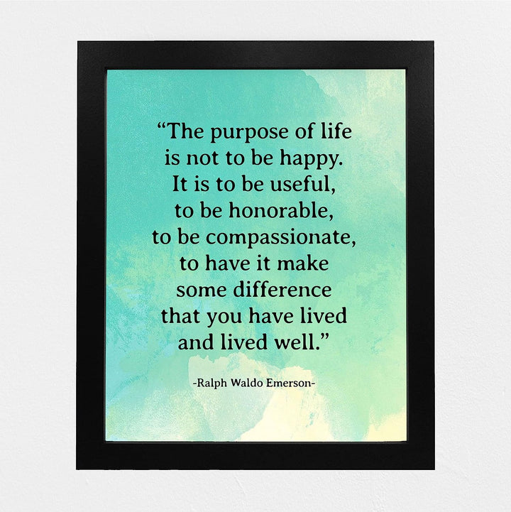 Ralph Waldo Emerson Quotes-"The Purpose Of Life" Inspirational Wall Art -8 x 10" Poetic Distressed Watercolor Print -Ready To Frame. Ideal Home-Office-Study-School-Library Decor! Great Literary Gift!