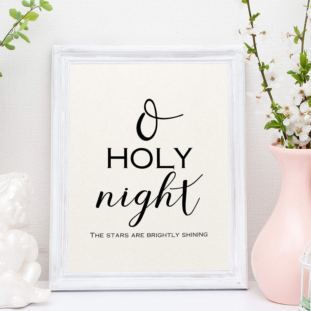 O Holy Night-The Stars Are Brightly Shining Christmas Song Art Decor -11 x 14" Christian Holiday Wall Print -Ready to Frame. Typographic Home-Welcome-Kitchen-Farmhouse Decor. Merry Gift of Faith!