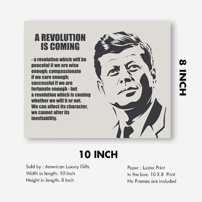 John F. Kennedy Quotes-"A Revolution Is Coming"-10x8" Political Wall Art Print-Ready to Frame. JFK Presidential Portrait Silhouette. Patriotic Home-Office-School-Library Decor! Great Historical Gift!