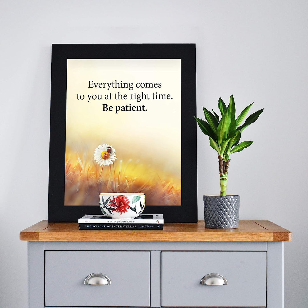 Everything Comes to You at the Right Time Inspirational Quotes Wall Art -8 x 10" Floral Print w/Ladybug Image-Ready to Frame. Motivational Home-Office-School-Dorm Decor. Great Gift of Inspiration!