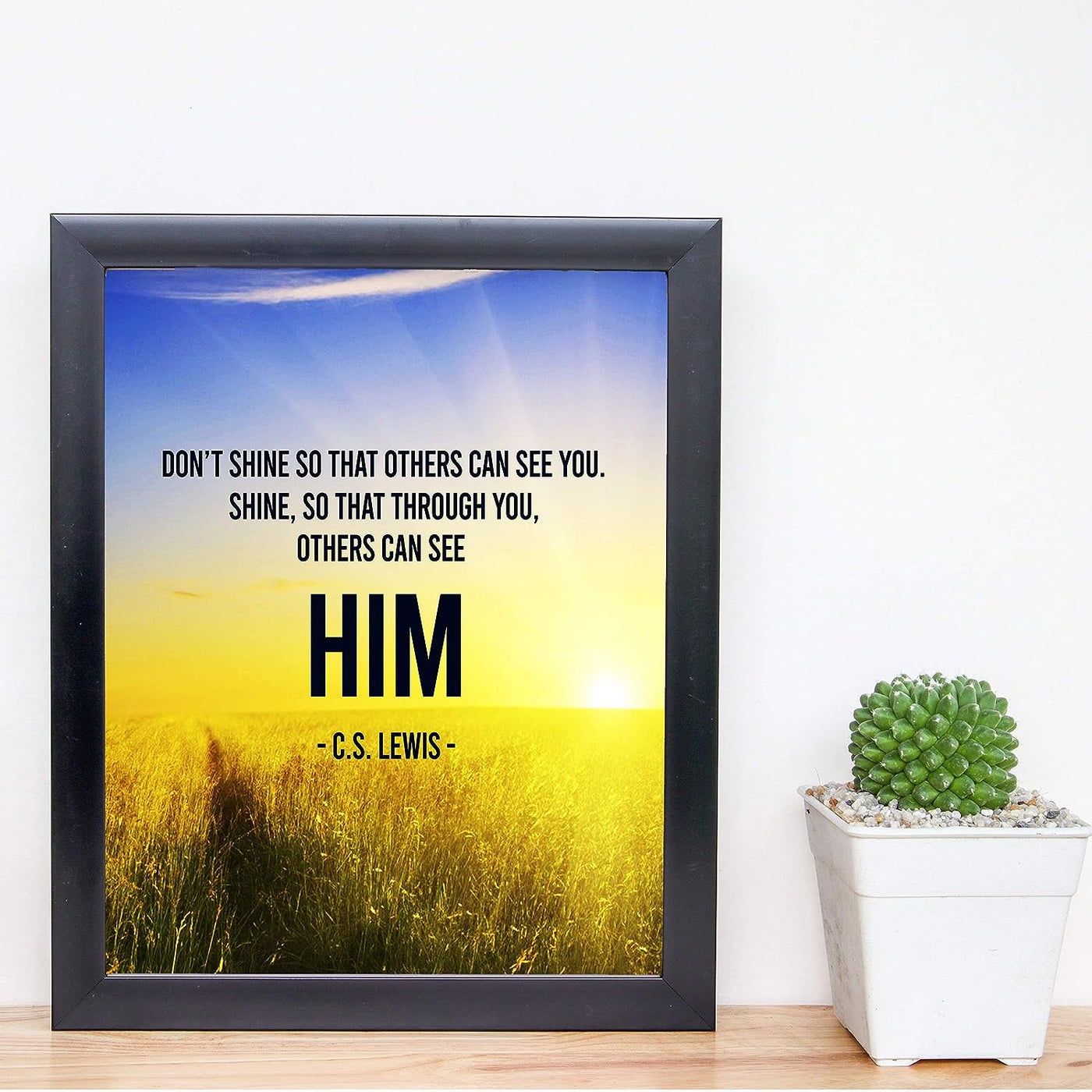 C.S. Lewis Quotes Wall Art-"Shine So That Through You Others Can See Him" -8 x 10" Spiritual Typographic Wall Print-Ready to Frame. Religious Home-Office-Library-Church Decor. Great Christian Gift!