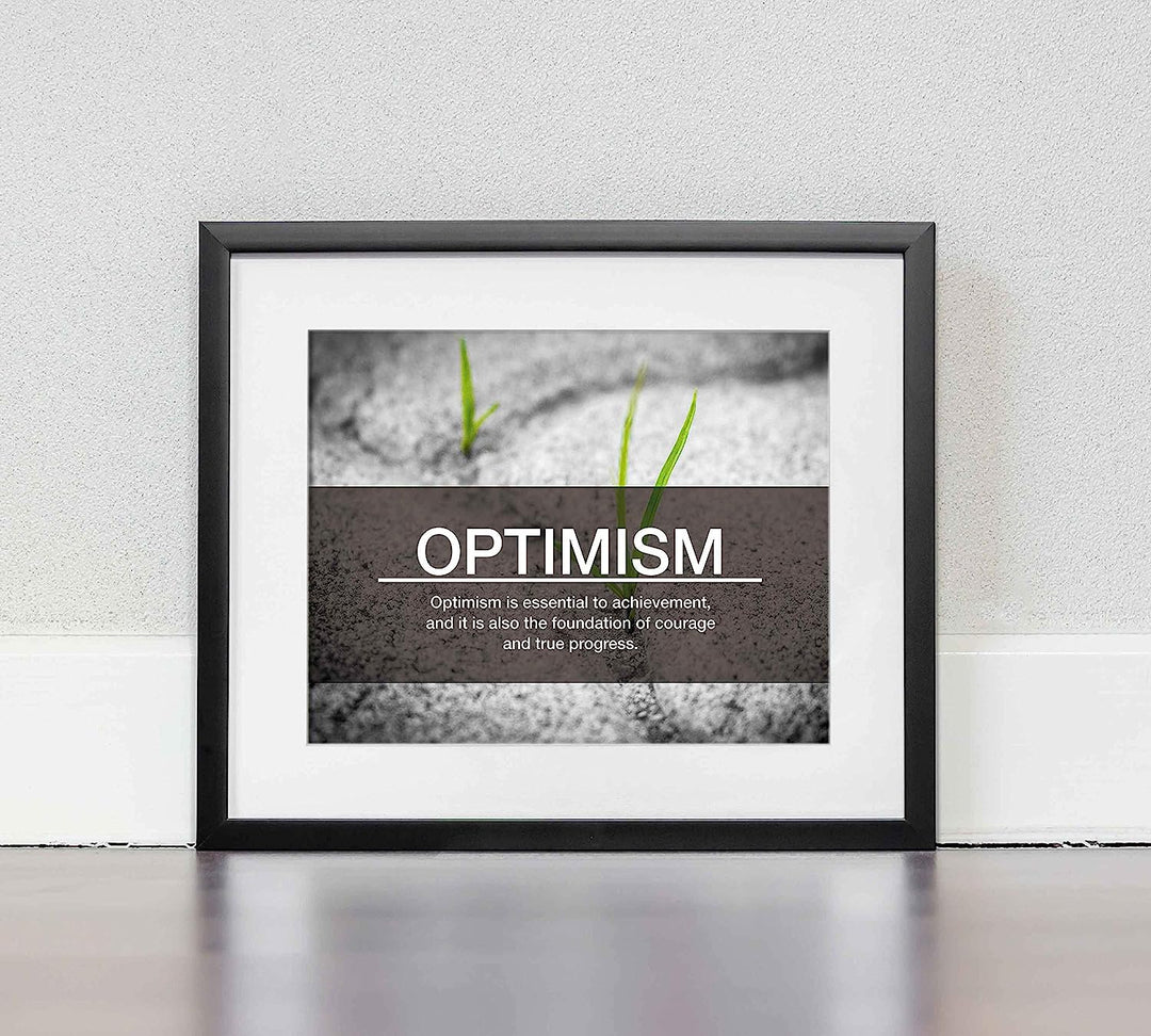Optimism-Essential to Achievement -Life Quotes Wall Art Sign-10 x 8" Inspirational Poster Print-Ready To Frame. Ideal Home-Office-Studio-Gym-School Decor. Perfect Reminder to Stay Positive!