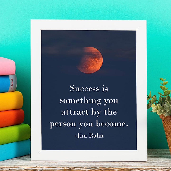 Jim Rohn-"Success Is Something You Attract"- Motivational Quotes Wall Art -8 x 10" Inspirational Sunset Print-Ready to Frame. Ideal for Home-School-Office-Gym Modern Decor. Great Gift of Motivation!