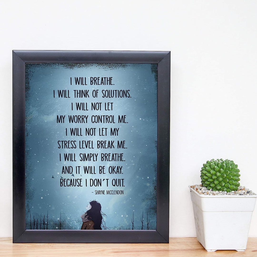 I Will Simply Breathe and It Will Be Okay Inspirational Quotes Wall Art-8 x 10" Modern Typographic Poster Print-Ready to Frame. Positive Home-Office-Dorm-Gym-Meditation Decor. Great Advice for All!