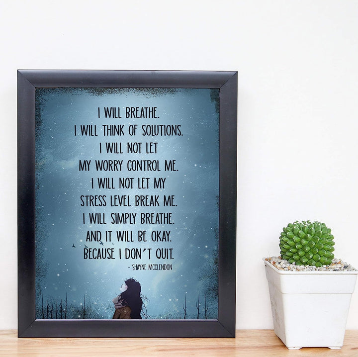 I Will Simply Breathe and It Will Be Okay Inspirational Quotes Wall Art-8 x 10" Modern Typographic Poster Print-Ready to Frame. Positive Home-Office-Dorm-Gym-Meditation Decor. Great Advice for All!