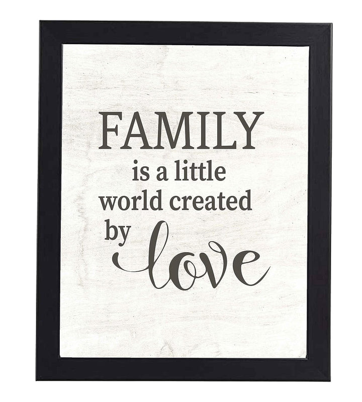 Family Is A Little World Created By Love Inspirational Wall Sign -8 x 10" Rustic Typographic Art Print w/Replica Wood Design-Ready to Frame. Loving Decor for Home-Office-Farmhouse. Great Gift!