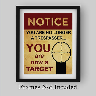 Notice-No Longer A Trespasser-Funny Home Security Wall Art -8 x 10" Typographic Gun Rights Print-Ready to Frame. Home-Welcome-Cave-Garage-Shop Decor. Perfect for the Front Door!