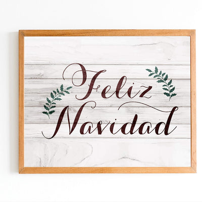 Feliz Navidad Rustic Holiday Sign -14 x 11" Festive Merry Christmas Wall Art Print w/Replica Wood Design-Ready to Frame. Typographic Home-Kitchen-Farmhouse-Welcome Decor. Printed on Paper.