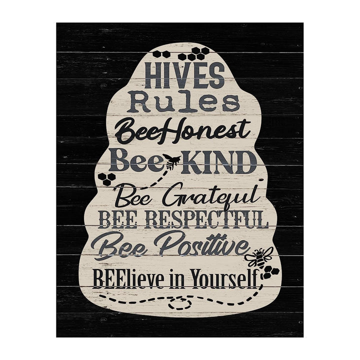 Hives Rules-Bee Honest, Kind- Inspirational Family Wall Sign- 11 x 14" Rustic Bee Hive Wall Art Print -Ready to Frame. Country-Farmhouse Decor for Home-Cabin-Lodge. Great Reminders &amp; Life Lessons!