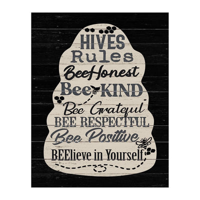 Hives Rules-Bee Honest, Kind- Inspirational Family Wall Sign- 11 x 14" Rustic Bee Hive Wall Art Print -Ready to Frame. Country-Farmhouse Decor for Home-Cabin-Lodge. Great Reminders & Life Lessons!