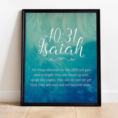 Isaiah 40:31-"Those Who Wait for the Lord Will Gain New Strength" Bible Verse Wall Art -11 x 14" Abstract Scripture Wall Print- Ready to Frame. Christian Home-Office-Sunday School-Church Decor.