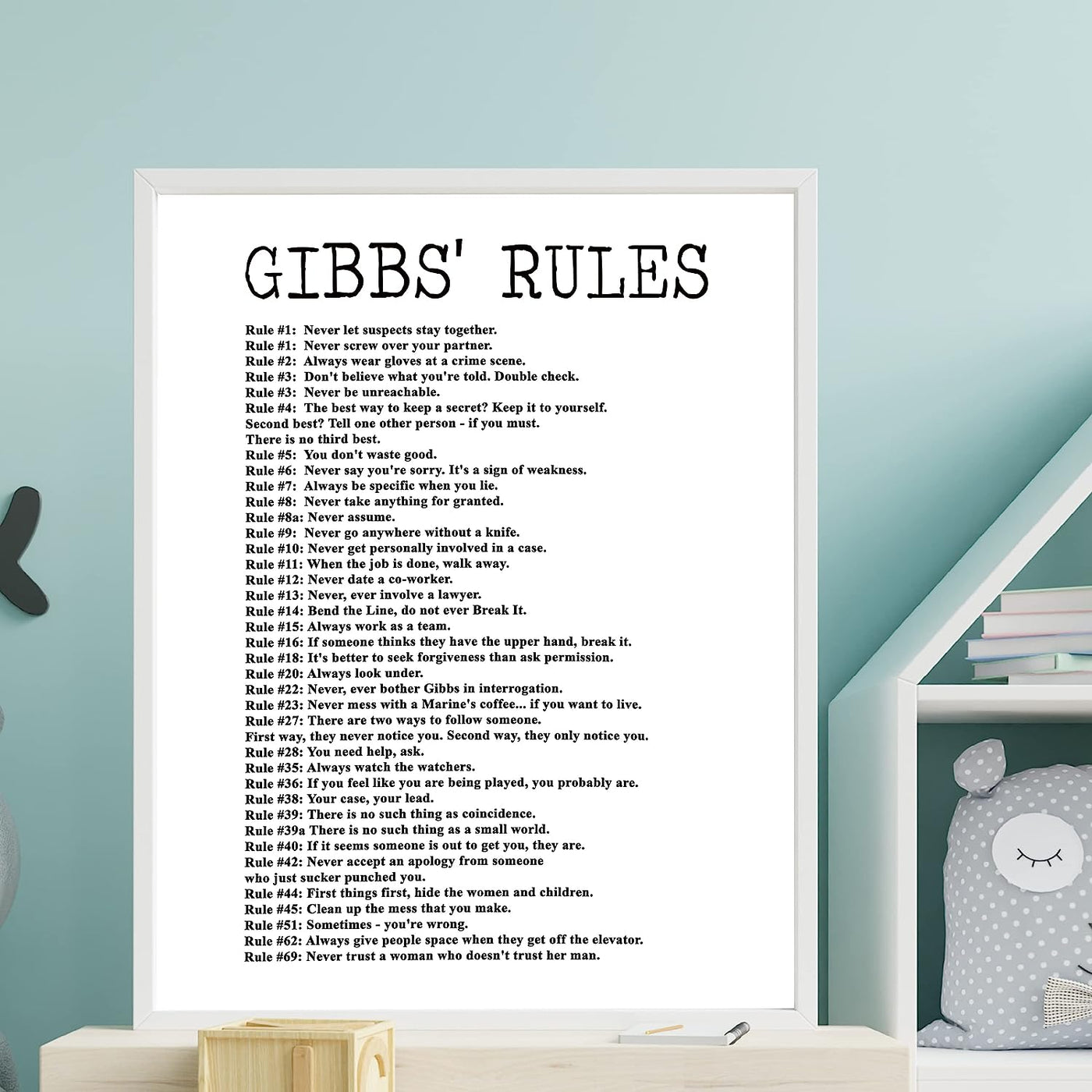 Gibbs' Rules- Funny Office Sign - 11 x 14" Wall Decor Print-Ready to Frame. Humorous Poster Print for Home-Office-Studio-Bar-Garage. Great Desk & Cubicle Sign. Perfect Novelty Gift for NCIS Fans!