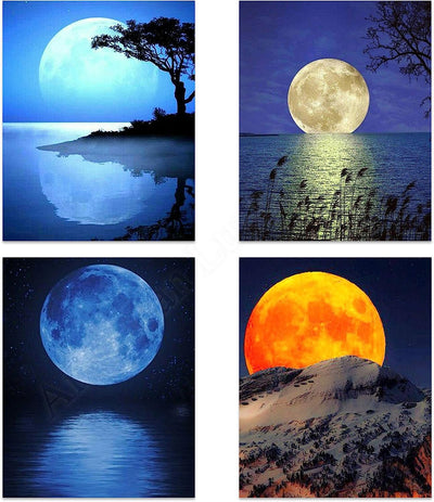 Blue Moons Rising- 4 Prints Set- 8 x 10"s Wall Art- Ready to Frame. Home D?cor, Office D?cor & Wall Print. New Moon Pictures is Perfect Art for Any Room. Inspiration Gift for Nature & Astronomy Lovers