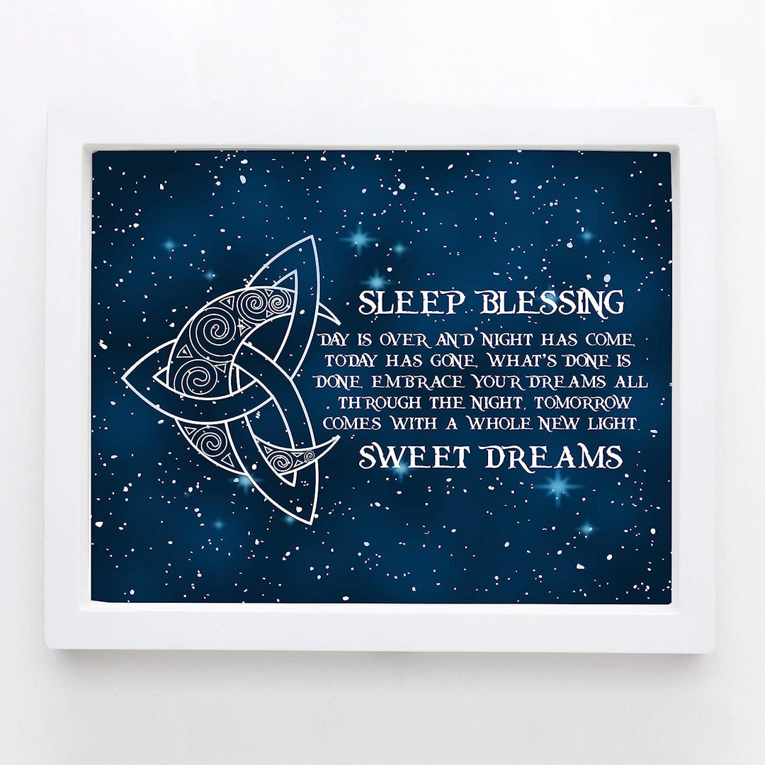 Sleep Blessing-Sweet Dreams Poetic Wall Art Sign -10x8" Celtic Starry Night Print with Crescent Moon Image-Ready to Frame. Inspirational Irish Sign for Home-Kids Bedroom-Nursery Decor. Great Gift!