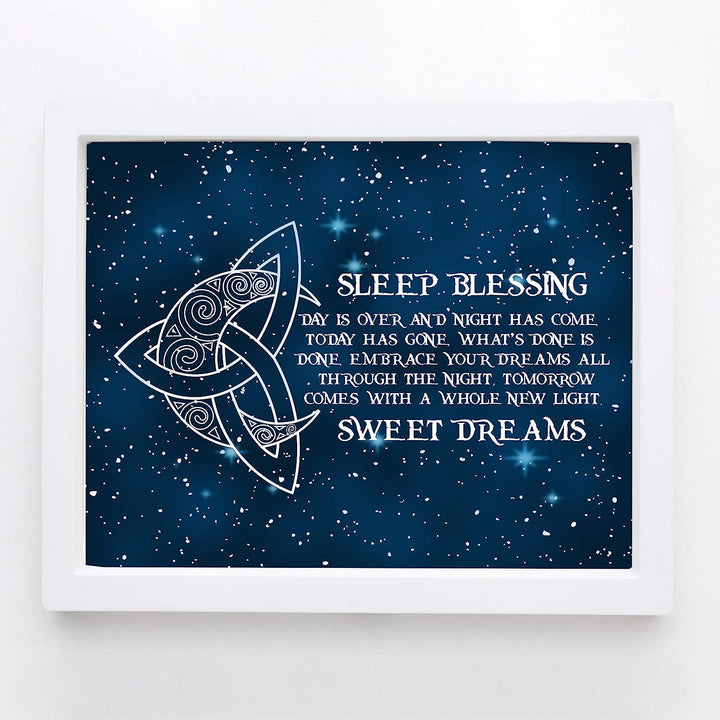 Sleep Blessing-Sweet Dreams Poetic Wall Art Sign -10x8" Celtic Starry Night Print with Crescent Moon Image-Ready to Frame. Inspirational Irish Sign for Home-Kids Bedroom-Nursery Decor. Great Gift!