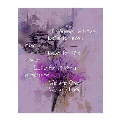 The Answer Is Love-We Are One Inspirational Quotes Wall Art -8 x 10" Abstract Floral Art Print w/Butterfly Image-Ready to Frame. Motivational Decor for Home-Office-School-Dorm. Great Reminder!