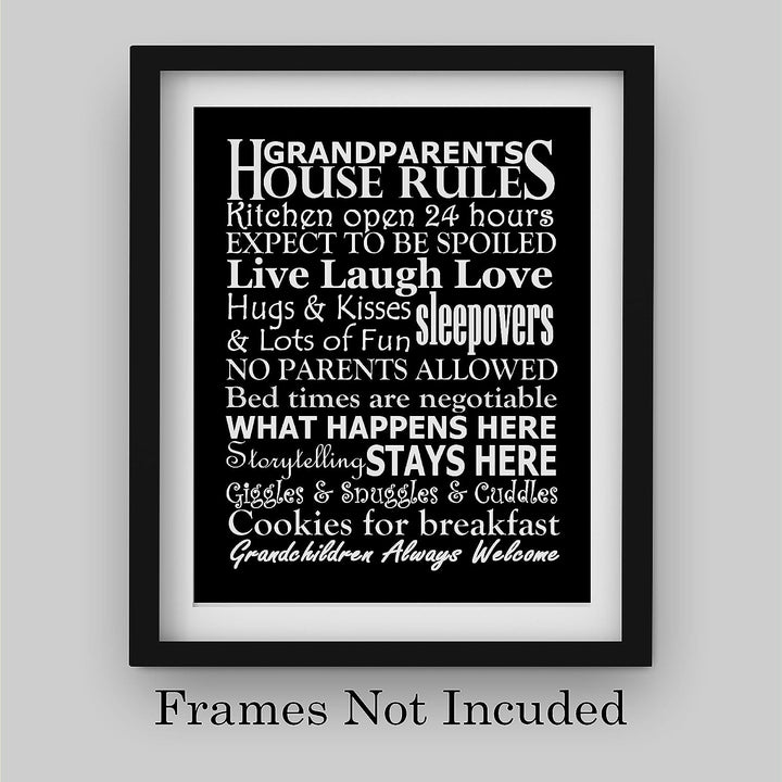 Grandparents-House Rules Family Wall Art -8 x 10" Funny Typographic Poster Print-Ready to Frame. Inspirational Home-Kitchen-Farmhouse Decor. Great Welcome Sign! Perfect Gift for Grandma &amp; Grandpa!