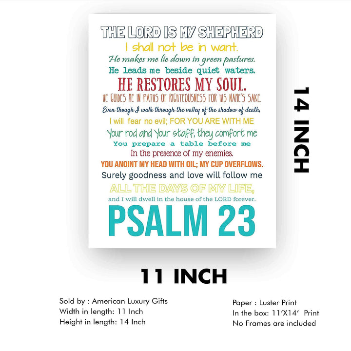 Psalm 23-The Lord Is My Shepherd Bible Verse Wall Art -11 x 14" Inspirational Scripture Wall Print- Ready to Frame. Religious Home-Office-Sunday School-Church Decor. Great Christian Gift of Faith!