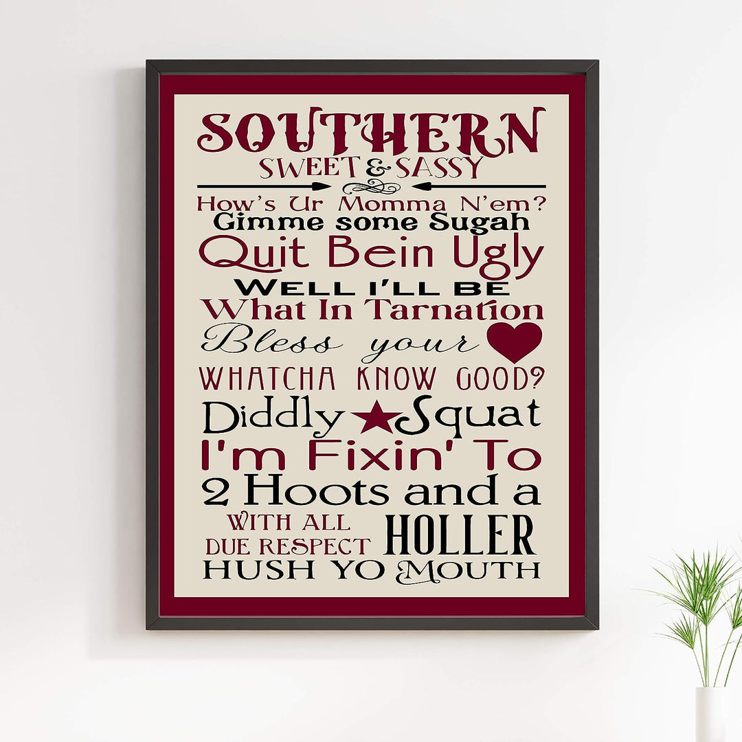 Southern-Sweet &amp; Sassy Country Rustic Wall Art-11 x 14" Decorative Farmhouse Print -Ready to Frame. Chic Decoration for Home-Office-Studio Decor. Perfect Welcome Sign! Great Gift for Southerners!