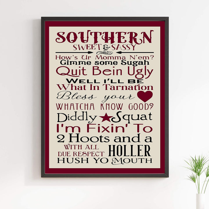 Southern-Sweet &amp; Sassy Country Rustic Wall Art-11 x 14" Decorative Farmhouse Print -Ready to Frame. Chic Decoration for Home-Office-Studio Decor. Perfect Welcome Sign! Great Gift for Southerners!