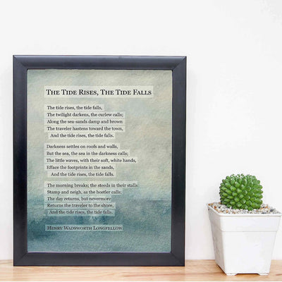 Henry Wadsworth Longfellow-"The Tide Rises, The Tide Falls"-Inspirational Poem Print-8 x 10" Poetic Abstract Wall Art-Ready to Frame. Home-Office-Study-School-Beach Decor. Great Gift for Poetry Fans!