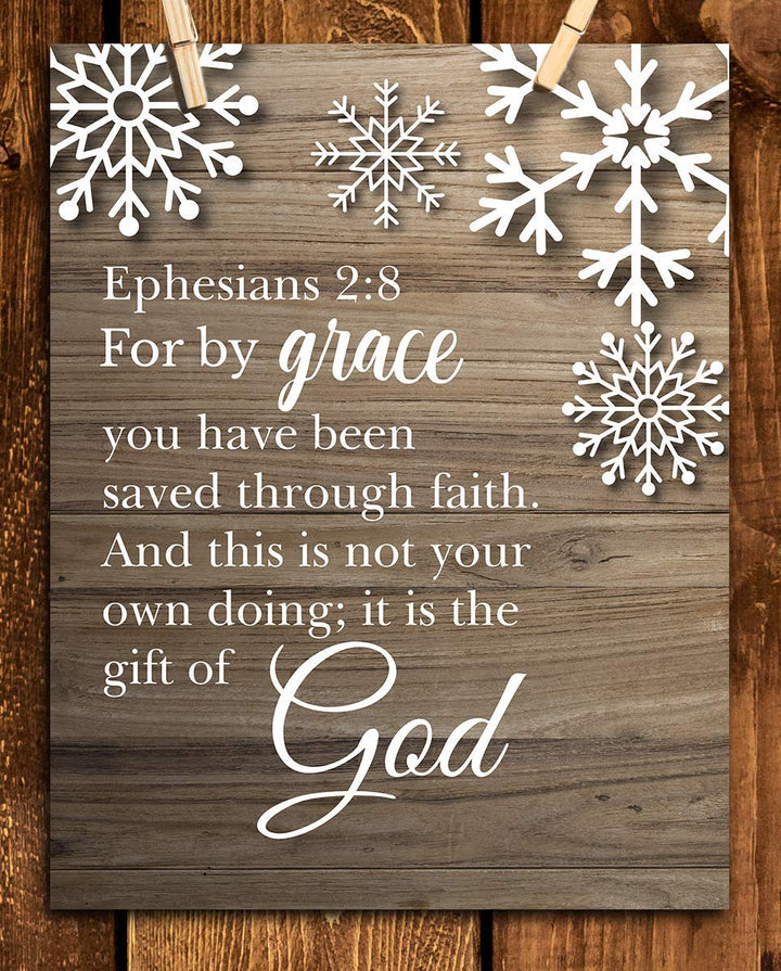 Ephesians 2:8-?For By Grace You Have Been Saved?-Bible Verse Wall Art- 8 x 10"-Modern Typographic Wood Design. Scripture Wall Print-Ready to Frame. Home-Office-Church D?cor. Great Christian Gift!