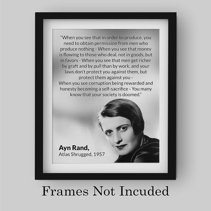 Ayn Rand Quotes-"Atlas Shrugged"-8 x 10" Typographic Political Wall Art Print w/Photo Image-Ready to Frame. Motivational Decor for Home-Office-Classroom-Library. Perfect Gift for History Fans!