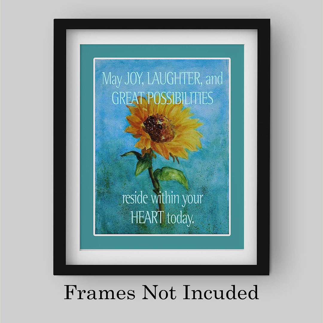 May Joy-Laughter Reside Within Your Heart Inspirational Quotes Wall Art -8 x 10" Modern Floral Poster Print-Ready to Frame. Positive Home-Office-Church-Christian Decor. Great Motivational Gift!