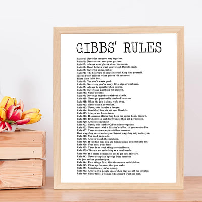 Gibbs' Rules- Funny Office Sign - 11 x 14" Wall Decor Print-Ready to Frame. Humorous Poster Print for Home-Office-Studio-Bar-Garage. Great Desk & Cubicle Sign. Perfect Novelty Gift for NCIS Fans!