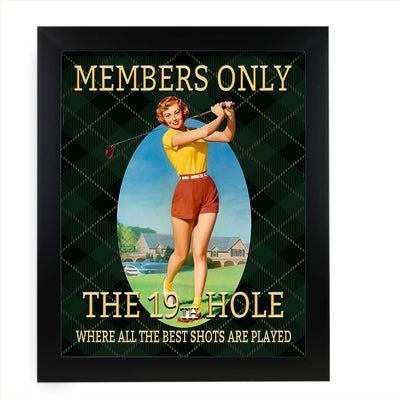 The 19th Hole-Members Only- Vintage Womens Golf Sign-11 x 14" Funny Retro Golf Art Print- Ready to Frame. Home-Office-Club House-Bar-Pub Decor. Great Gift for the Woman Cave & All Golfers!