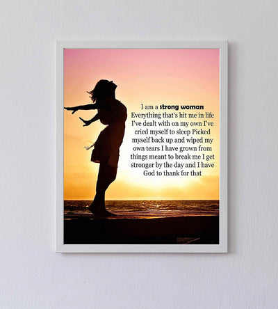 I Am A Strong Woman-I Have God To Thank For That Inspirational Quotes Art Print-8 x 10" Fierce Motivational Wall Sign-Ready to Frame. Ideal Home-Office-Dorm-School Decor. Great Gift of Motivation!