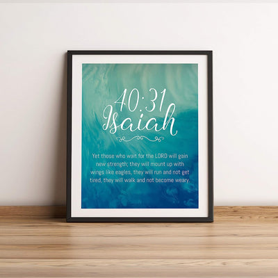 Isaiah 40:31-"Those Who Wait for the Lord Will Gain New Strength" Bible Verse Wall Art -11 x 14" Abstract Scripture Wall Print- Ready to Frame. Christian Home-Office-Sunday School-Church Decor.