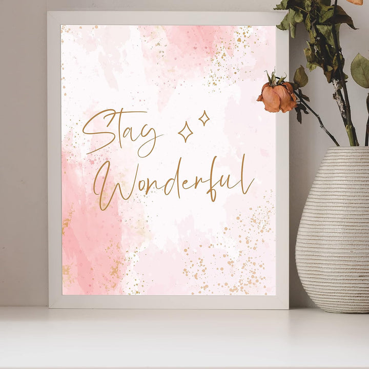 Stay Wonderful Inspirational Quotes Wall Decor -8 x 10" Motivational Women, Teens, &amp; Girls Gold Stars Print -Ready to Frame. Perfect Home-Bedroom-Office-Studio-Salon Decor. Great Daily Reminder!