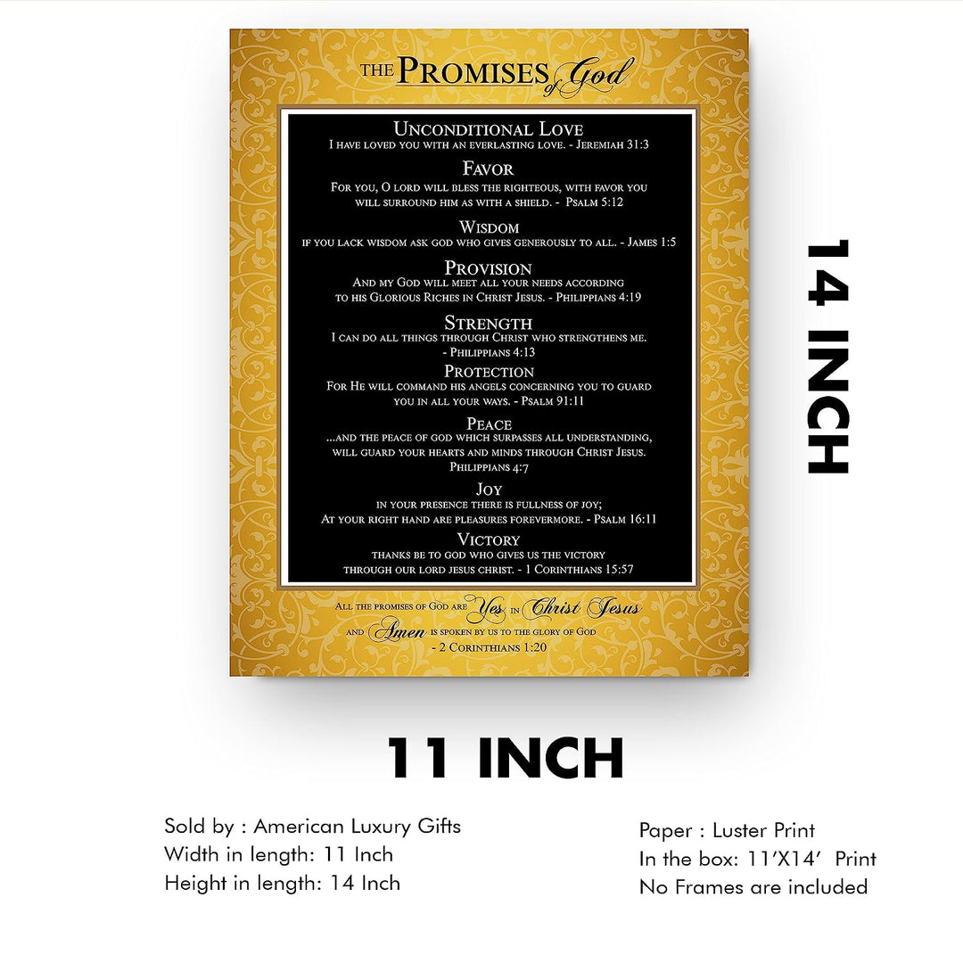 The Promises of God-Bible Verse Wall Art Sign -11 x 14" Scripture Wall Print-Ready to Frame. Inspirational Home-Office-Church Decor. Great Religious Gift. Perfect Reminders of God&