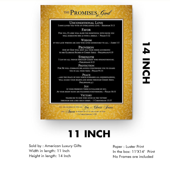 The Promises of God-Bible Verse Wall Art Sign -11 x 14" Scripture Wall Print-Ready to Frame. Inspirational Home-Office-Church Decor. Great Religious Gift. Perfect Reminders of God&