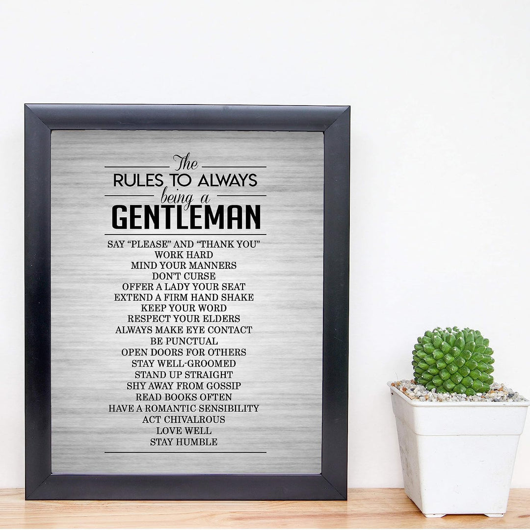 The Rules To Always Being A Gentleman Motivational Wall Art for Men -8 x 10" Typographic Poster Print-Ready to Frame. Perfect Home-Office-Man Cave-School Decor. Great Advice for All Gentlemen!
