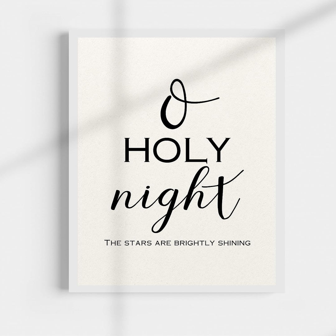 O Holy Night-The Stars Are Brightly Shining Christmas Song Art Decor -11 x 14" Christian Holiday Wall Print -Ready to Frame. Typographic Home-Welcome-Kitchen-Farmhouse Decor. Merry Gift of Faith!