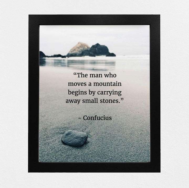 Confucius Quotes Art-"Move a Mountain"-8 x 10" Inspirational Wall Art-Ready to Frame. Motivational Wall Decor Ideal For Home-Office-Study. Makes a Perfect Gift of Encouragement for Friends &amp; Graduates