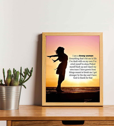 I Am A Strong Woman-I Have God To Thank For That Inspirational Quotes Art Print-8 x 10" Fierce Motivational Wall Sign-Ready to Frame. Ideal Home-Office-Dorm-School Decor. Great Gift of Motivation!