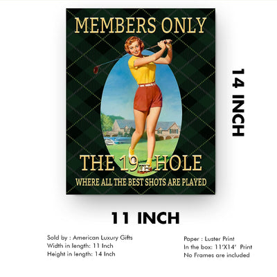 The 19th Hole-Members Only- Vintage Womens Golf Sign-11 x 14" Funny Retro Golf Art Print- Ready to Frame. Home-Office-Club House-Bar-Pub Decor. Great Gift for the Woman Cave & All Golfers!