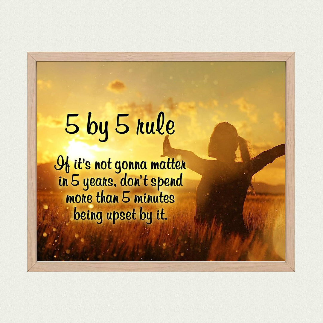 ?5 By 5 Rule? Motivational Wall Art-10 x 8" Typographic Sunset Poster Print-Ready to Frame. Inspirational Home-Office-Work-Classroom Decor. Perfect Sign for Motivation! Great Advice &amp; Life Lesson!