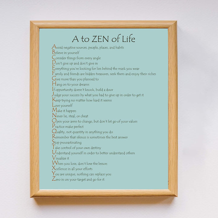 A to Zen of Life Spiritual Wall Art Sign-11 x 14" Inspirational Typographic Poster Print-Ready to Frame. Positive Decor for Home-Office-Spa-Yoga-Meditation. Great Motivational Gift for Mindfulness!