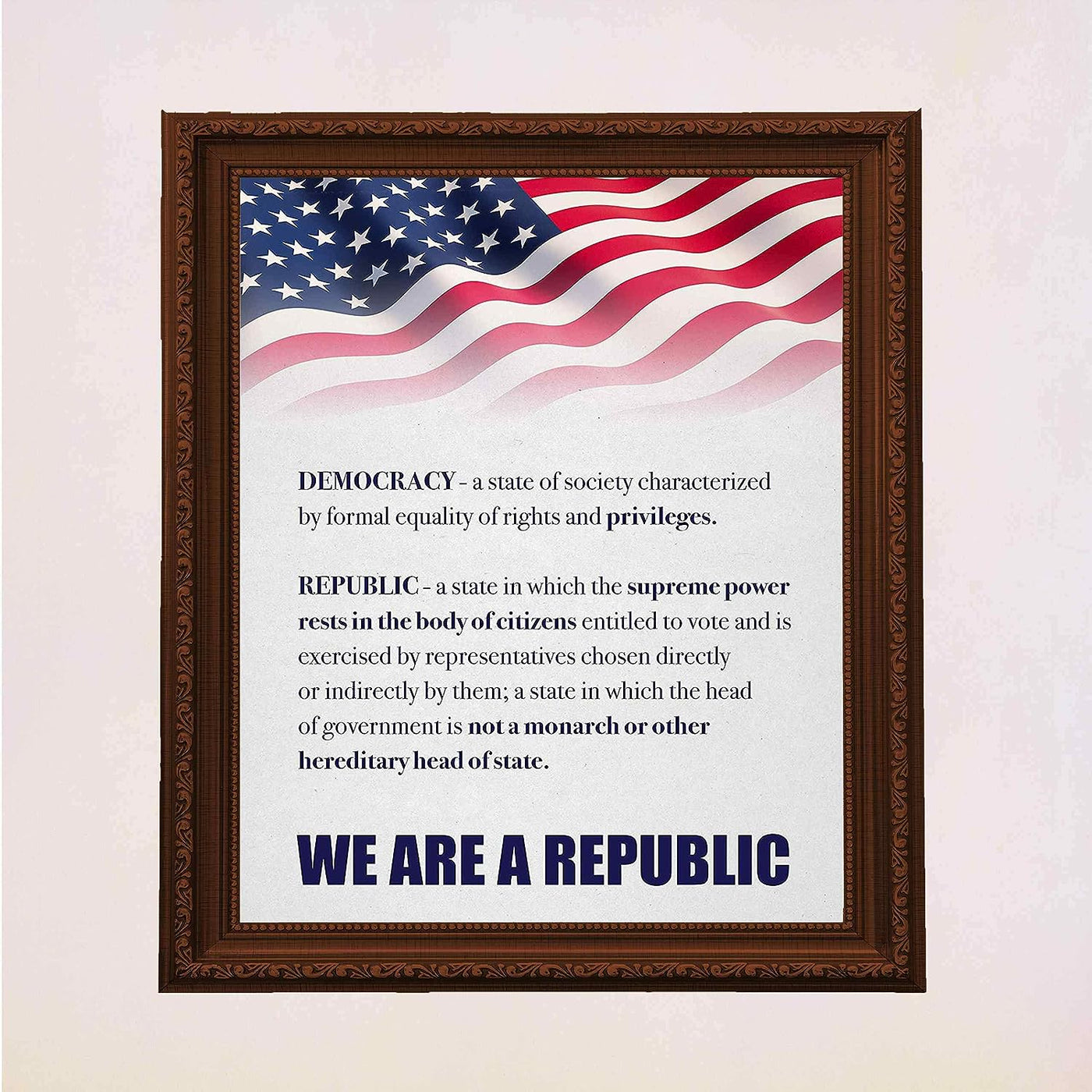 We Are A Republic Patriotic Poster Print -11 x 14" Wall Art Sign-Ready to Frame. Distressed Parchment Replica w/American Flag. Perfect Decor for Home-Office-School-Library. Knowledge on Display!