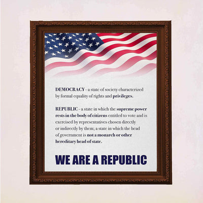 We Are A Republic Patriotic Poster Print -11 x 14" Wall Art Sign-Ready to Frame. Distressed Parchment Replica w/American Flag. Perfect Decor for Home-Office-School-Library. Knowledge on Display!