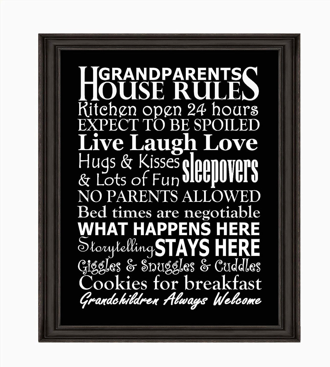 Grandparents-House Rules Family Wall Art -8 x 10" Funny Typographic Poster Print-Ready to Frame. Inspirational Home-Kitchen-Farmhouse Decor. Great Welcome Sign! Perfect Gift for Grandma &amp; Grandpa!