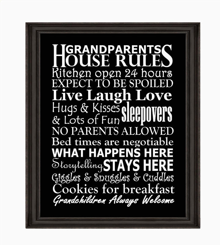 Grandparents-House Rules Family Wall Art -8 x 10" Funny Typographic Poster Print-Ready to Frame. Inspirational Home-Kitchen-Farmhouse Decor. Great Welcome Sign! Perfect Gift for Grandma &amp; Grandpa!