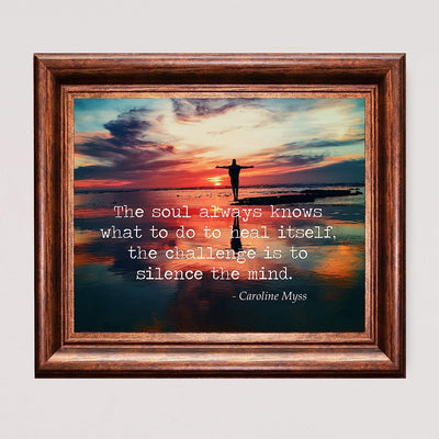 The Challenge Is to Silence the Mind Motivational Quotes Wall Art -10 x 8" Typographic Beach Sunset Print-Ready to Frame. Home-Office-Yoga Studio-School Decor. Great Zen Advice for Meditation!